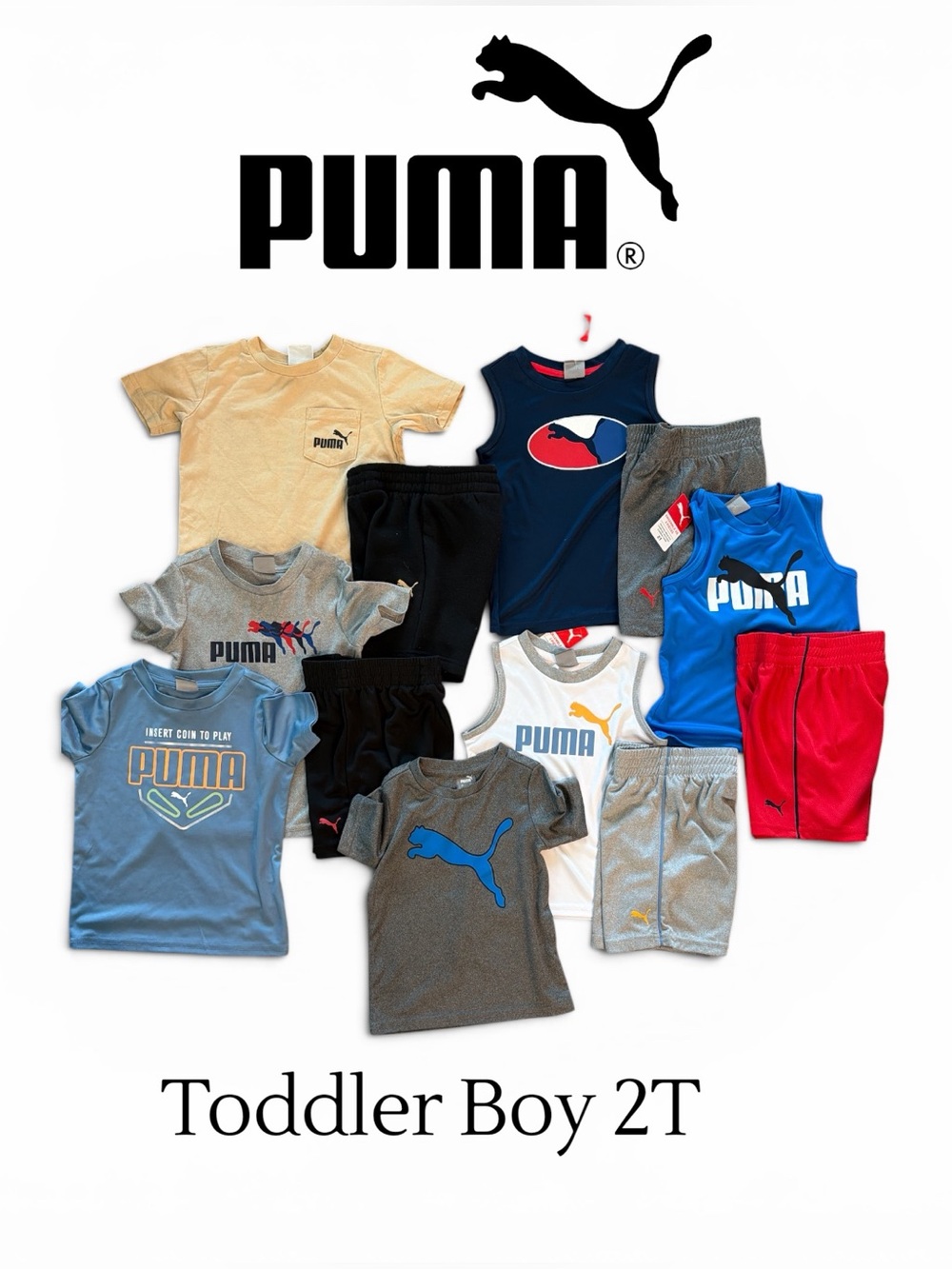 Puma Boys 12 Piece Summer Wardrobe Shorts Shirts Set Bundle Toddler Size 2T